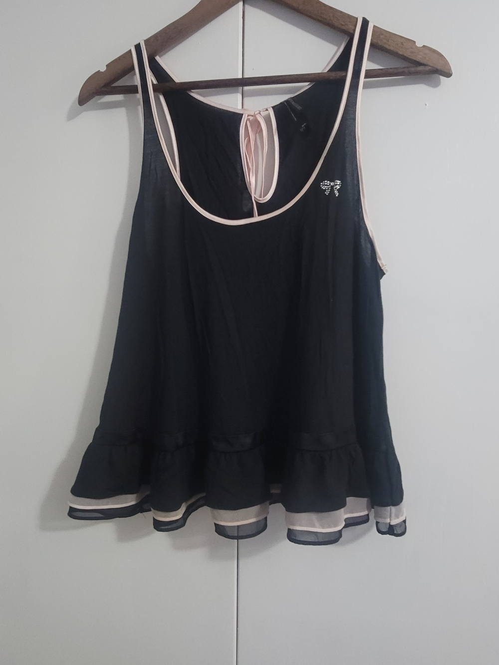 Victoria's Secret Black Camisole with Pale Pink Trim Nighty Night Babydoll